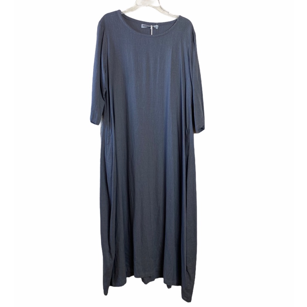 Youga Gray Linen & Cotton Maxi Dress W/Pockets